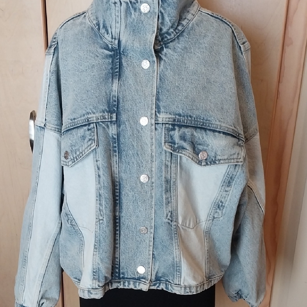 Mango Light and Medium Blue Heavy Weight Denim Jacket Size Large